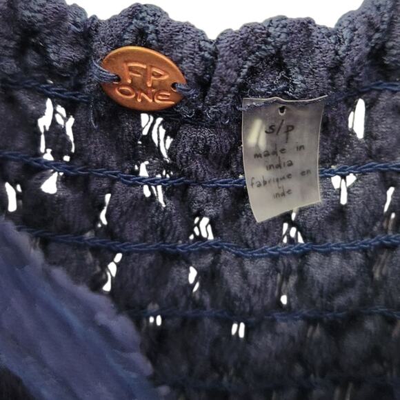 Free People FP One Adella Burnout Velvet Slip Lace Navy Blue Dress Sz Small NWT - Picture 5 of 6